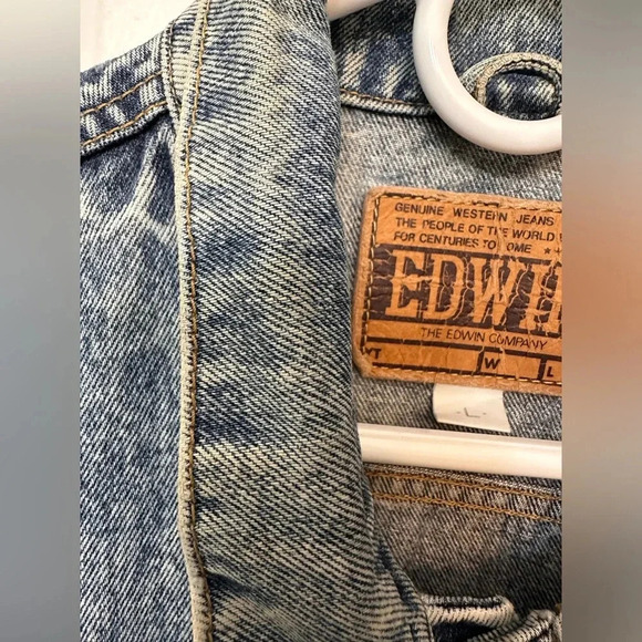 Vintage 80's/90's EDWIN Stone Washed Full Button Denim Jean Jacket - Picture 9 of 11